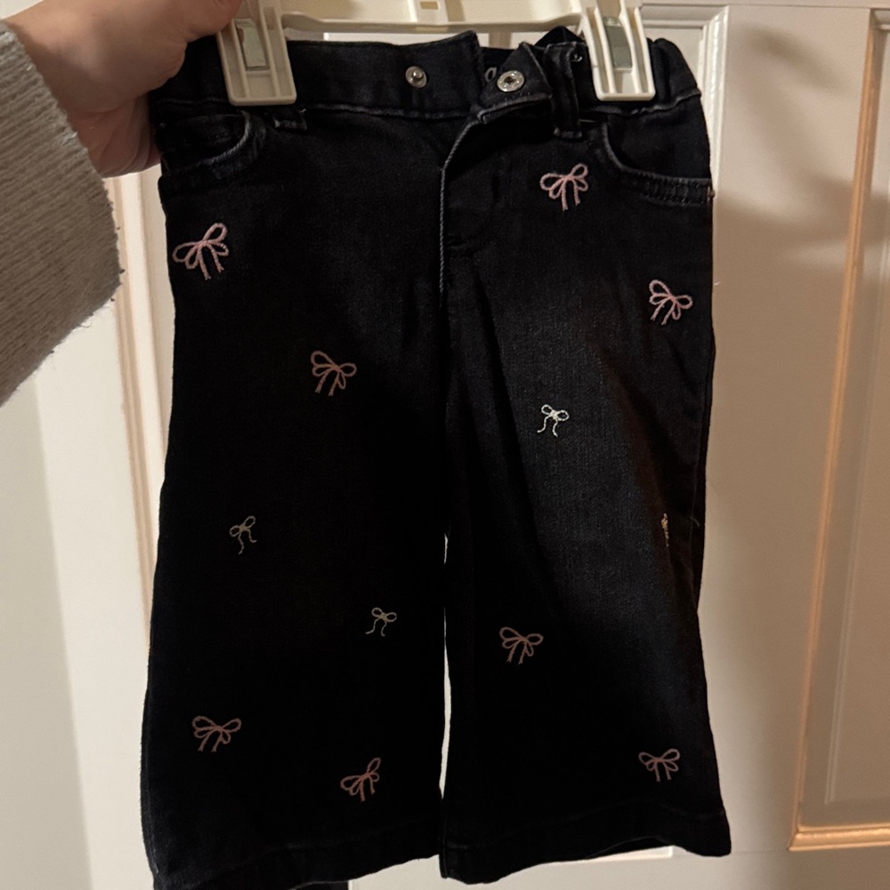 Cat & Jack Black Jeans with Pink Bow Embroidery